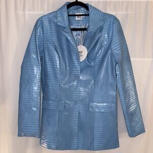 Princess Polly NWT Mobwives Womens Blue Faux Leather Croc Blazer Jacket Sz 2